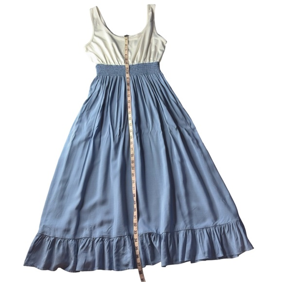 Blue & Ivory Smocked Waist Midi Dress | Flowy Summer Dress | Size Small - Picture 5 of 6